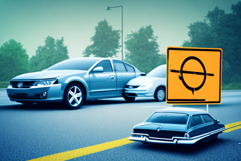 A car accident scene in longview with traffic signs and legal scales symbolizing justice