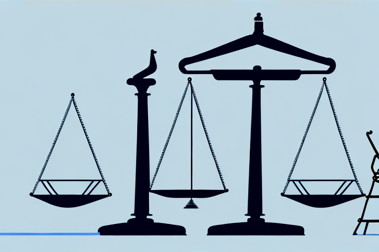 A balanced scale of justice placed on a desk filled with legal books