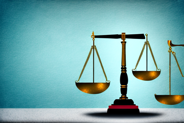 A gavel and scales of justice positioned on a slippery surface