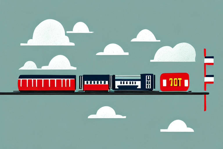A train on maryland's iconic landscape with a gavel and a set of legal scales subtly incorporated into the scene
